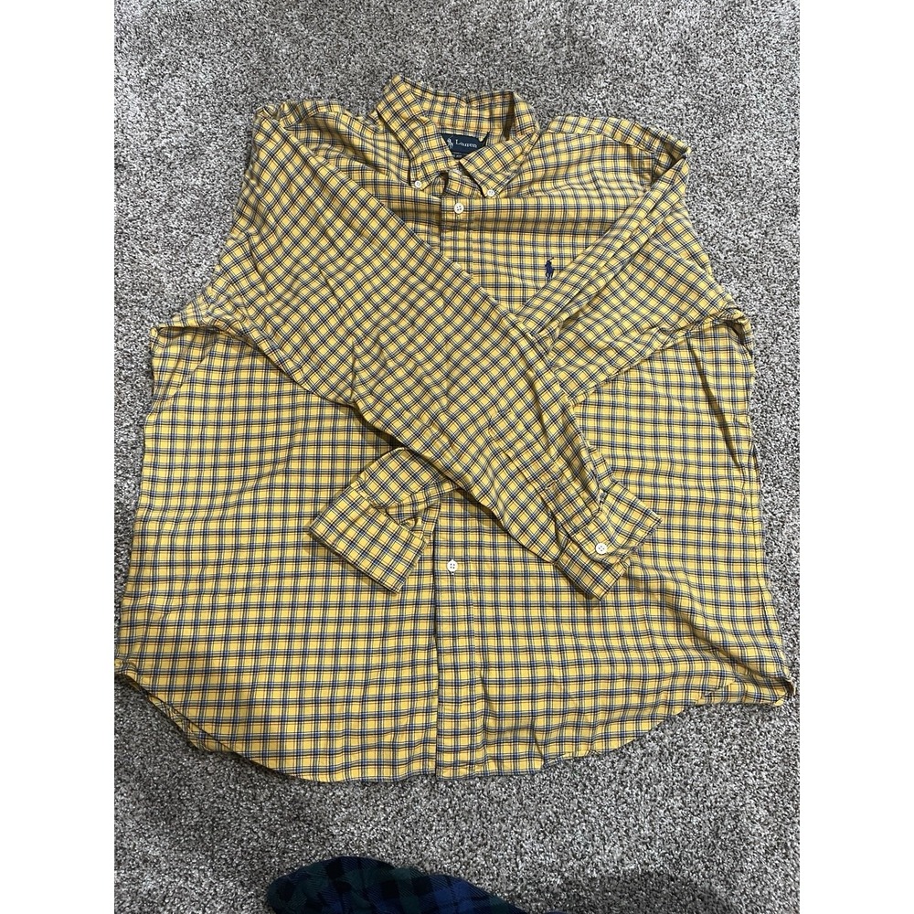 Ralph Lauren Mens XL Classic Fit Plaid Button Down Shirt Yellow Blue Pony Logo - Picture 4 of 8